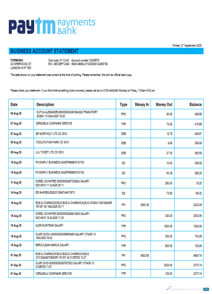 Download PayTM Payments business company account statement Word and PDF format Photoshop template